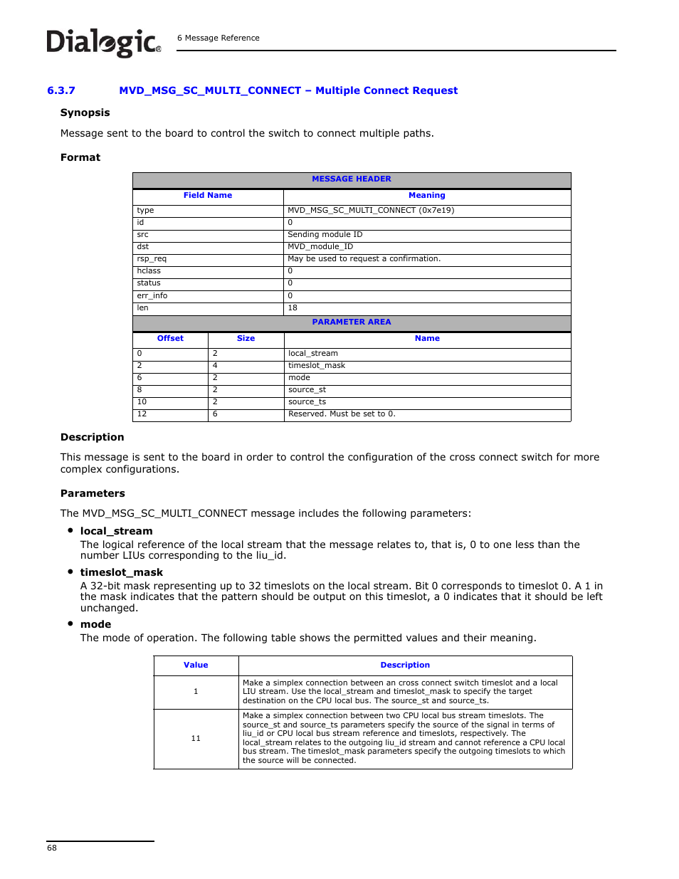 7 mvd_msg_sc_multi_connect, Mvd_msg_sc_multi_connect, Multiple connect request | Dialogic DSI SS7MD User Manual | Page 68 / 191