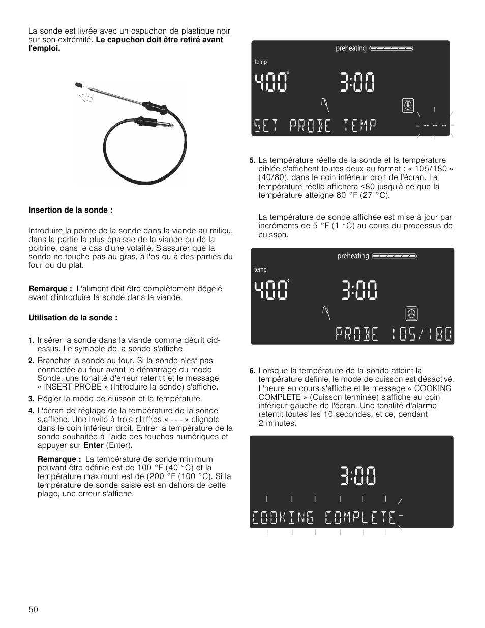 Remarque, Régler la mode de cuisson et la température | Bosch 800 Series 30 Inch Double Speed Combination Smart Electric Wall Oven Owners Manual User Manual | Page 50 / 76