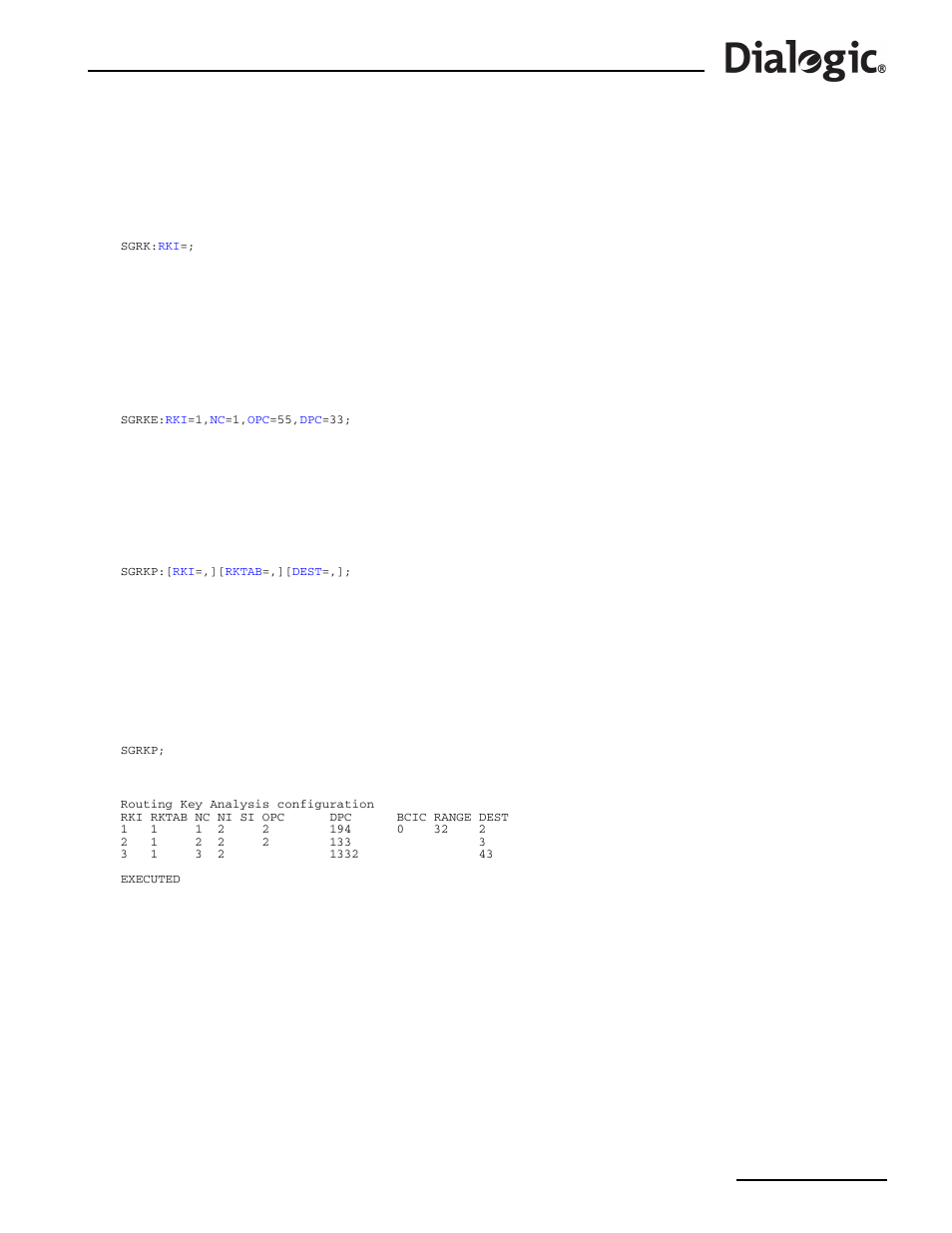 10 sgrke, 11 sgrkp, 10sgrke – signaling gateway routing key end | 11sgrkp – signaling gateway routing key print, Sgrke, Signaling gateway routing key end, Sgrkp, Signaling gateway routing key print | Dialogic SS7G2X User Manual | Page 113 / 170