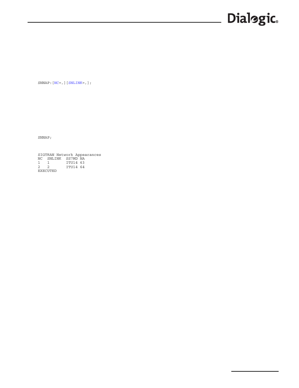 9 snnap, 9 snnap – sigtran network appearance print, Snnap | Sigtran network appearance print | Dialogic SS7G2X User Manual | Page 119 / 170