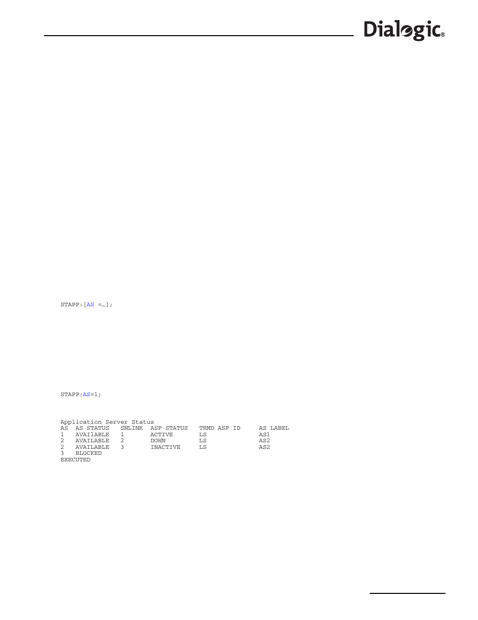 2 stapp, 2 stapp – status application server print, Stapp | Status application server print | Dialogic SS7G2X User Manual | Page 125 / 170
