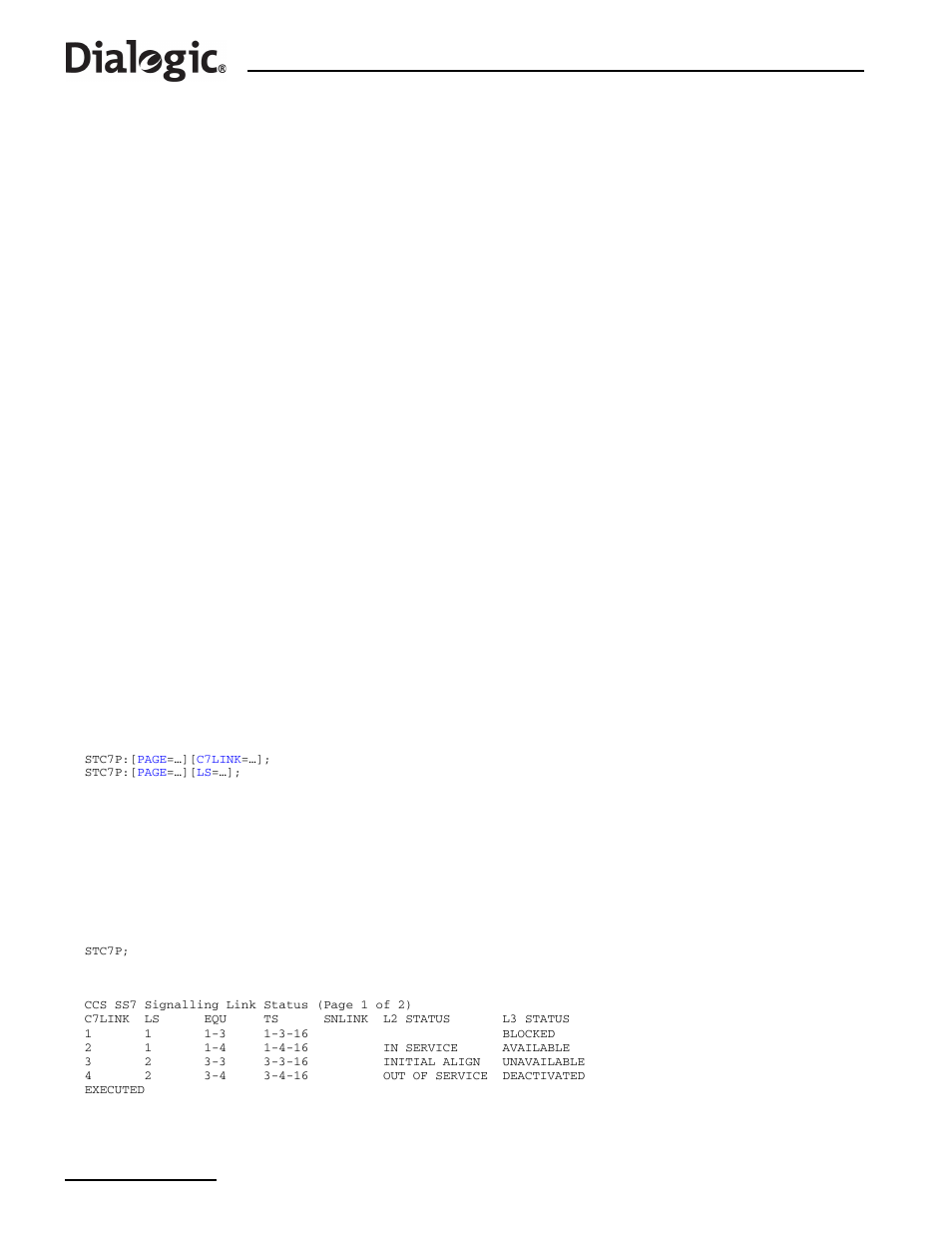 5 stc7p, 5 stc7p – status c7 link print, Stc7p | Status c7 link print | Dialogic SS7G2X User Manual | Page 128 / 170