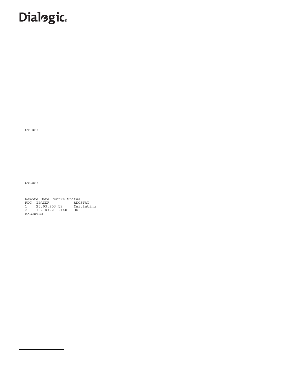 9 strdp, 9 strdp – status remote data centre print, Strdp | Status remote data centre print | Dialogic SS7G2X User Manual | Page 132 / 170