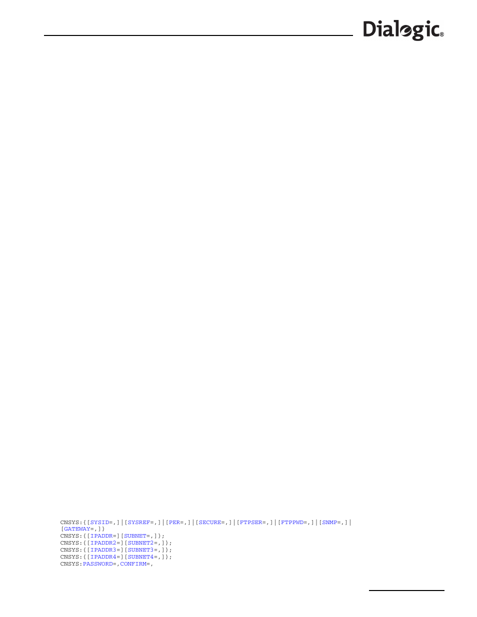 17 cnsys, 17 cnsys – configuration system set, Cnsys | Command. the, Comman, Using the, As configured by setting the, Command to allow only, Ands, Configuration system set | Dialogic SS7G2X User Manual | Page 57 / 170