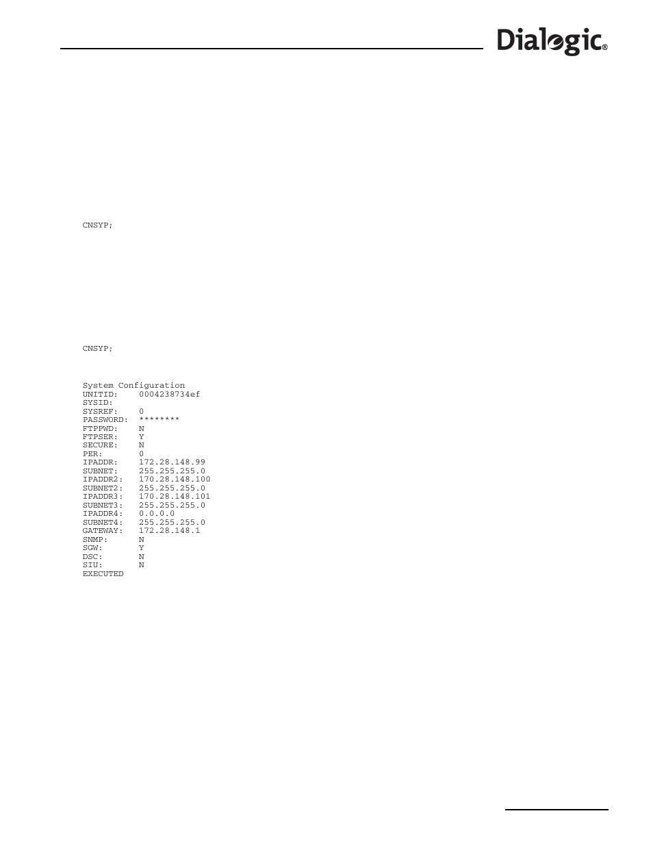 18 cnsyp, 18 cnsyp – configuration system print, Cnsyp | Configuration system print | Dialogic SS7G2X User Manual | Page 59 / 170