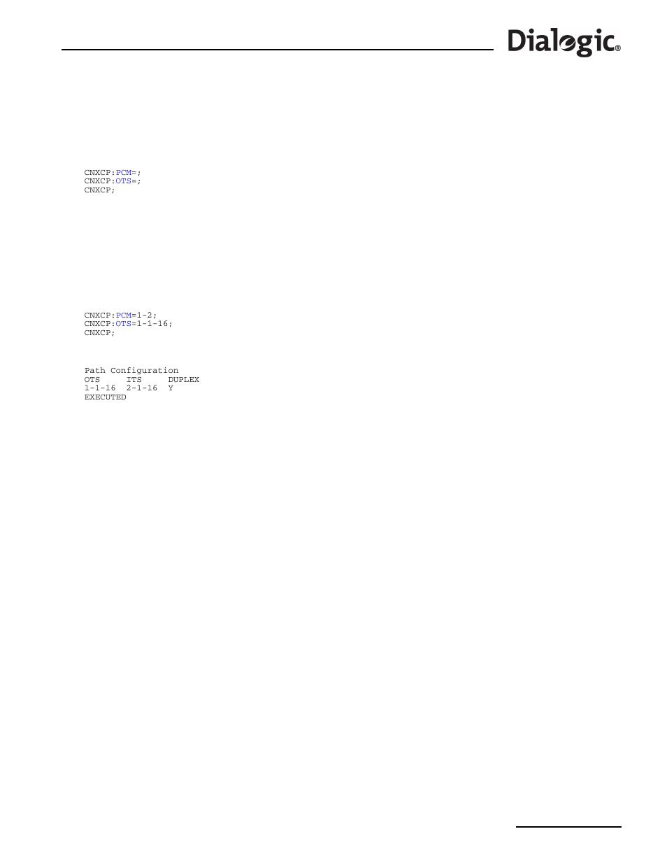 27 cnxcp, 27 cnxcp – configuration cross connect print, Cnxcp | Configuration cross connect print | Dialogic SS7G2X User Manual | Page 65 / 170