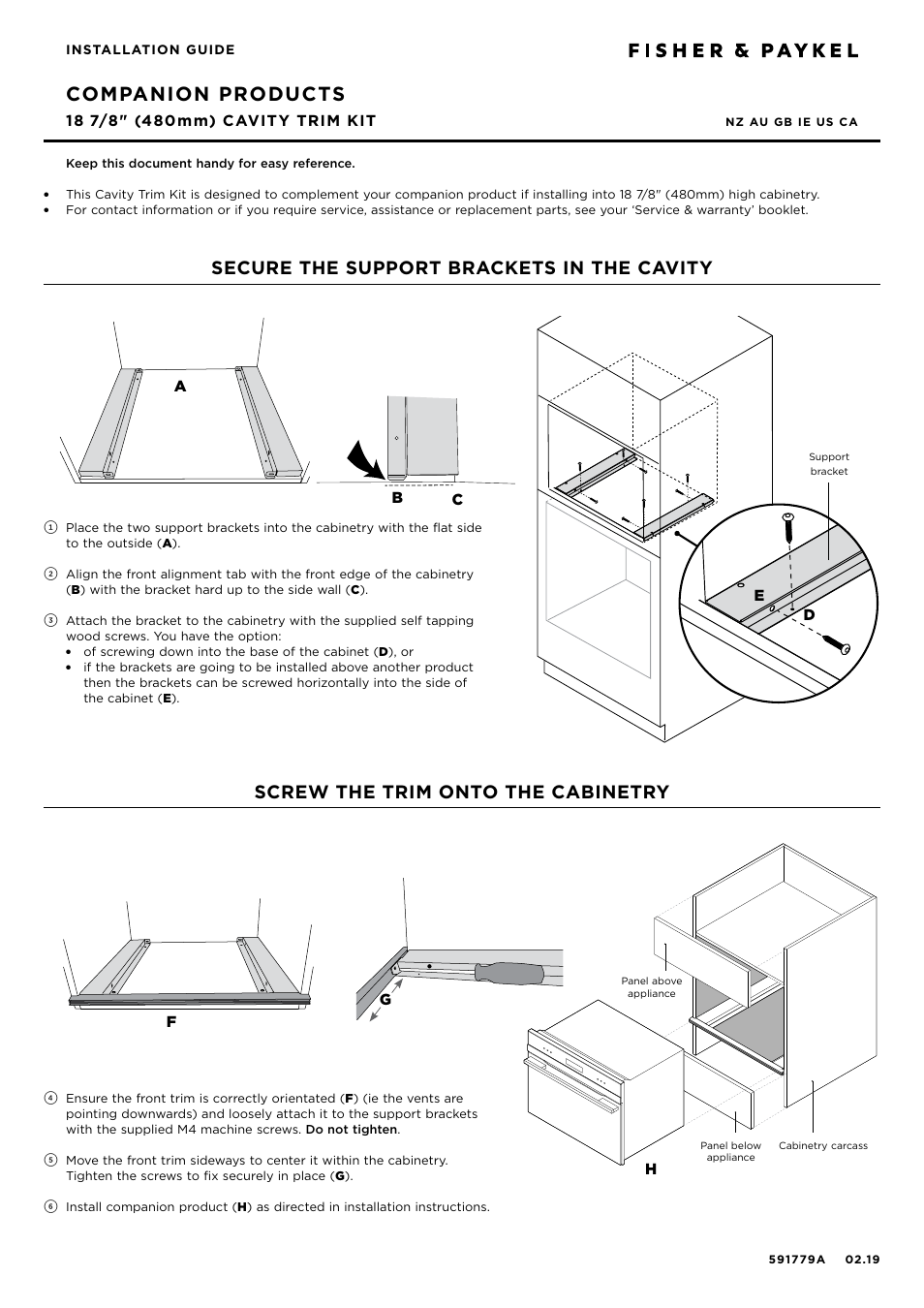 Fisher & Paykel Series 9 Contemporary Series 24 Inch Single Convection Speed Electric Wall Oven Installation Guide - Cavity Trim Kit User Manual | 2 pages