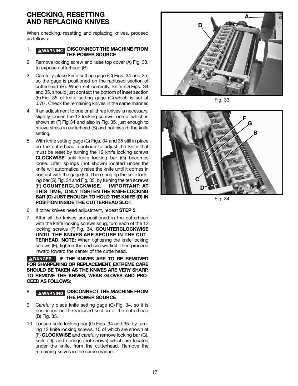 Checking, resetting and replacing knives | Delta 22-470 User Manual | Page 17 / 28