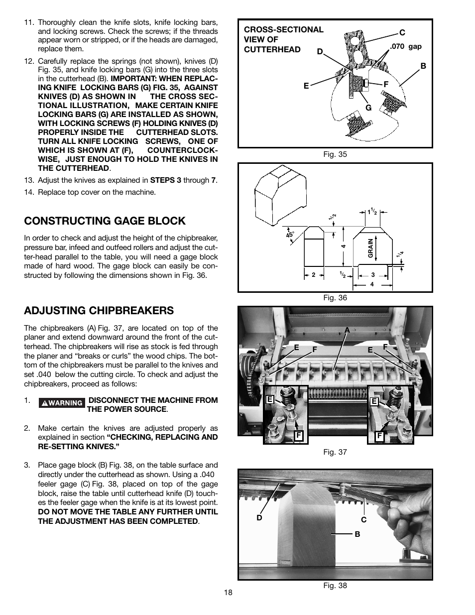 Constructing gage block, Adjusting chipbreakers | Delta 22-470 User Manual | Page 18 / 28