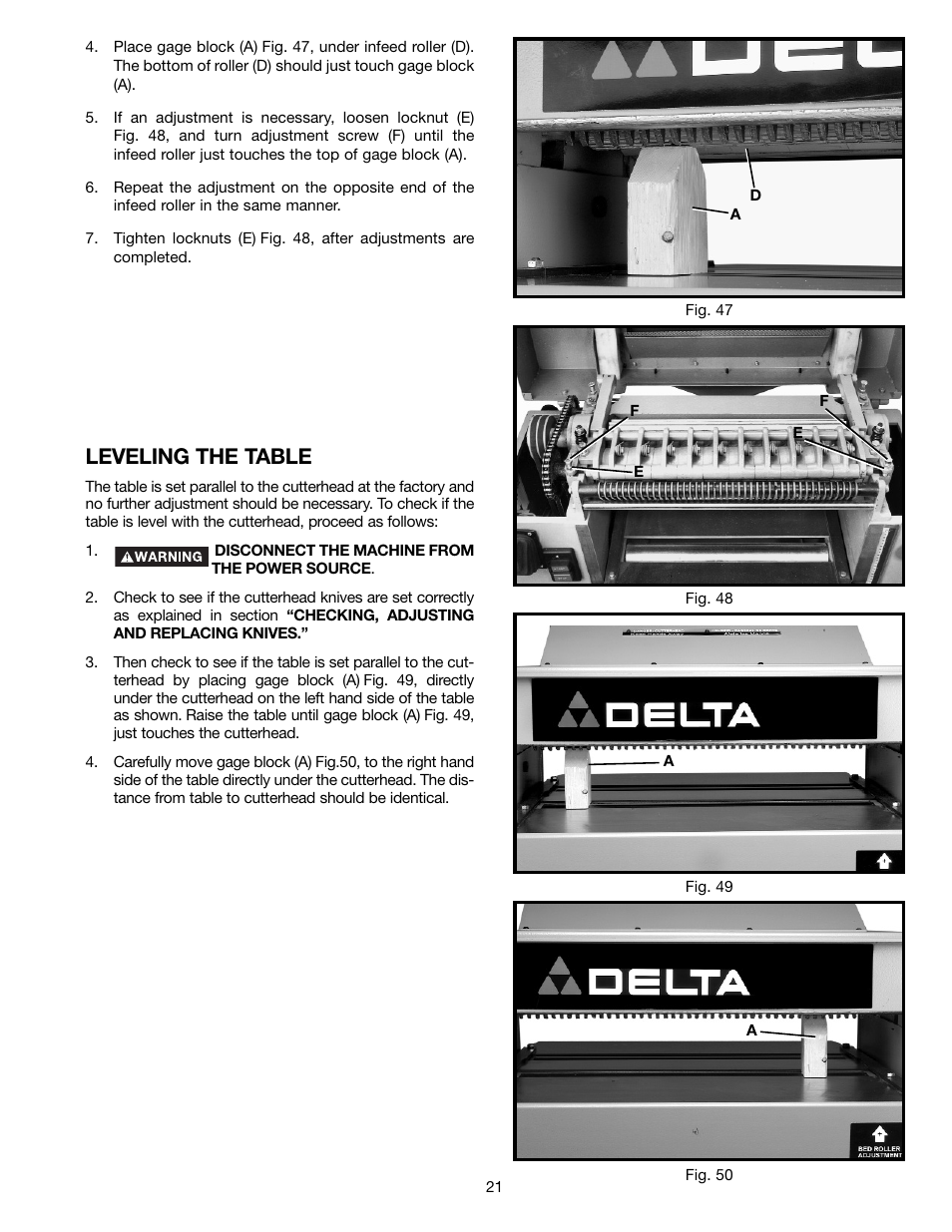 Leveling the table | Delta 22-470 User Manual | Page 21 / 28