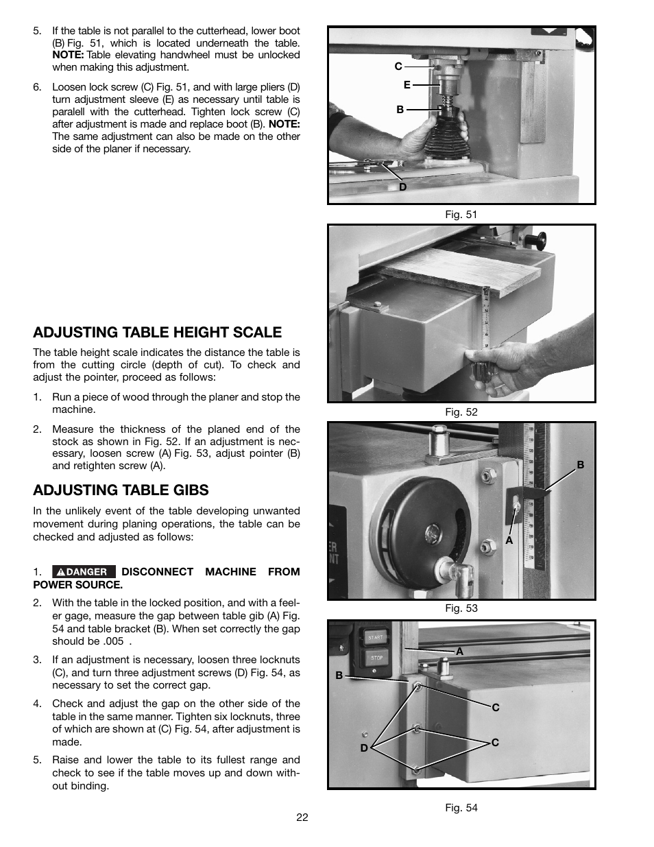 Adjusting table gibs, Adjusting table height scale | Delta 22-470 User Manual | Page 22 / 28