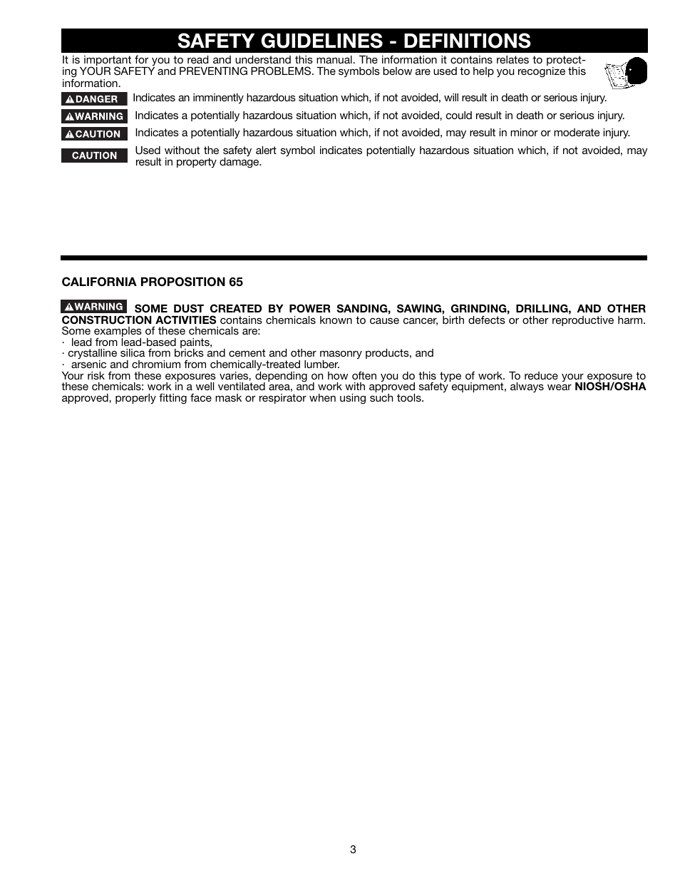 Safety guidelines - definitions | Delta 22-470 User Manual | Page 3 / 28