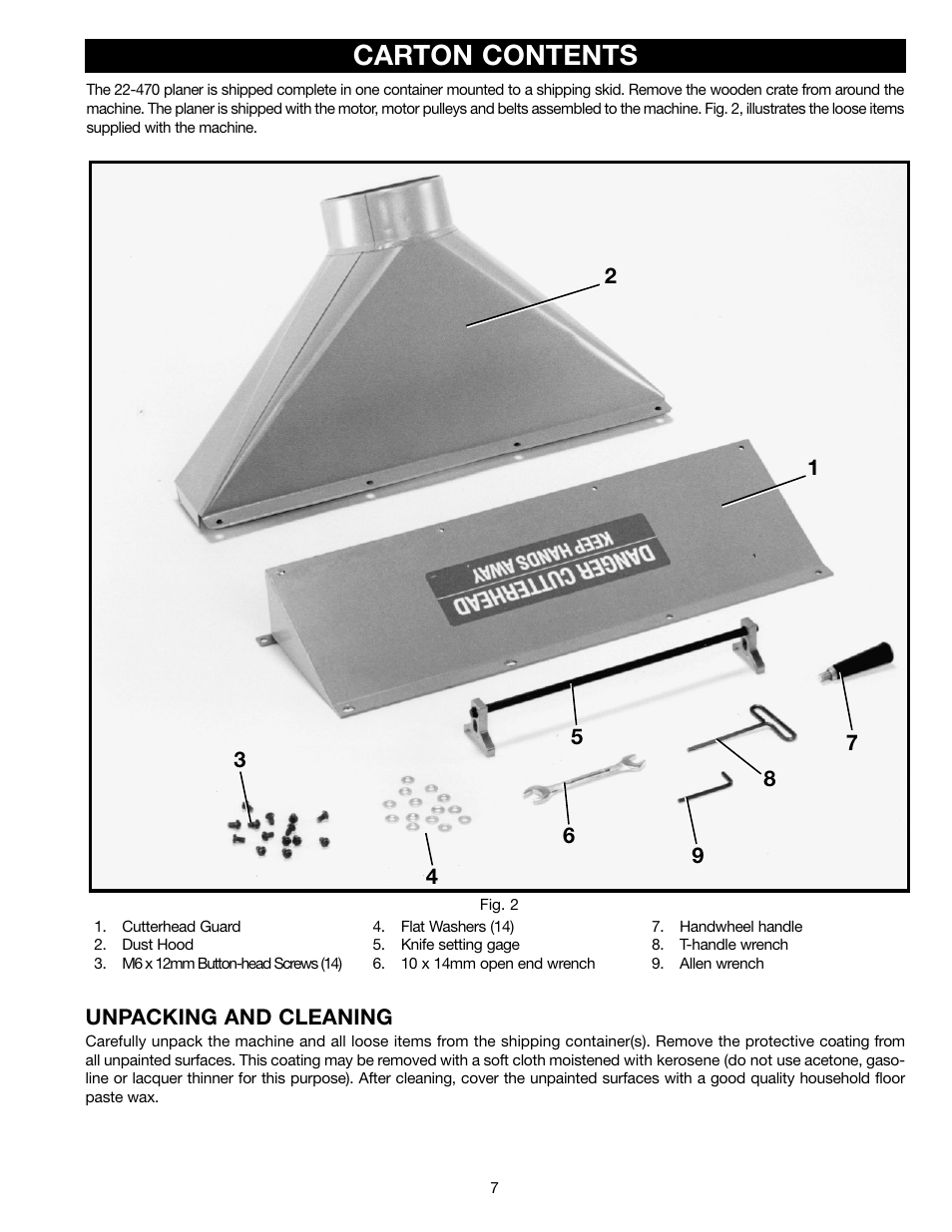 Carton contents, Unpacking and cleaning | Delta 22-470 User Manual | Page 7 / 28