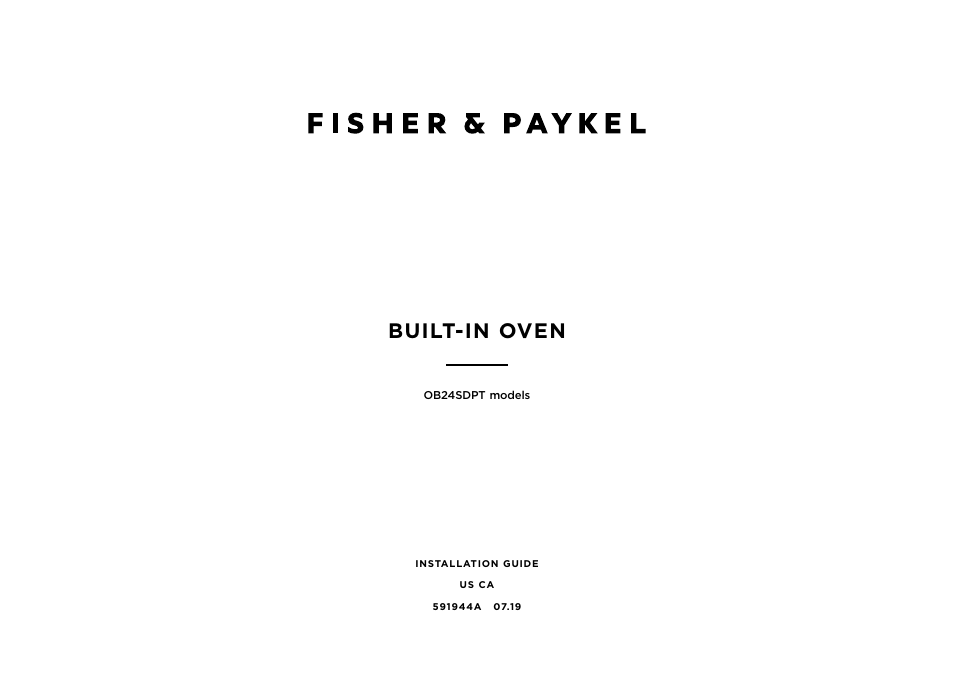 Fisher & Paykel Series 9 Minimal Series 24 Inch Single Smart Electric Wall Oven Installation Guide User Manual | 20 pages