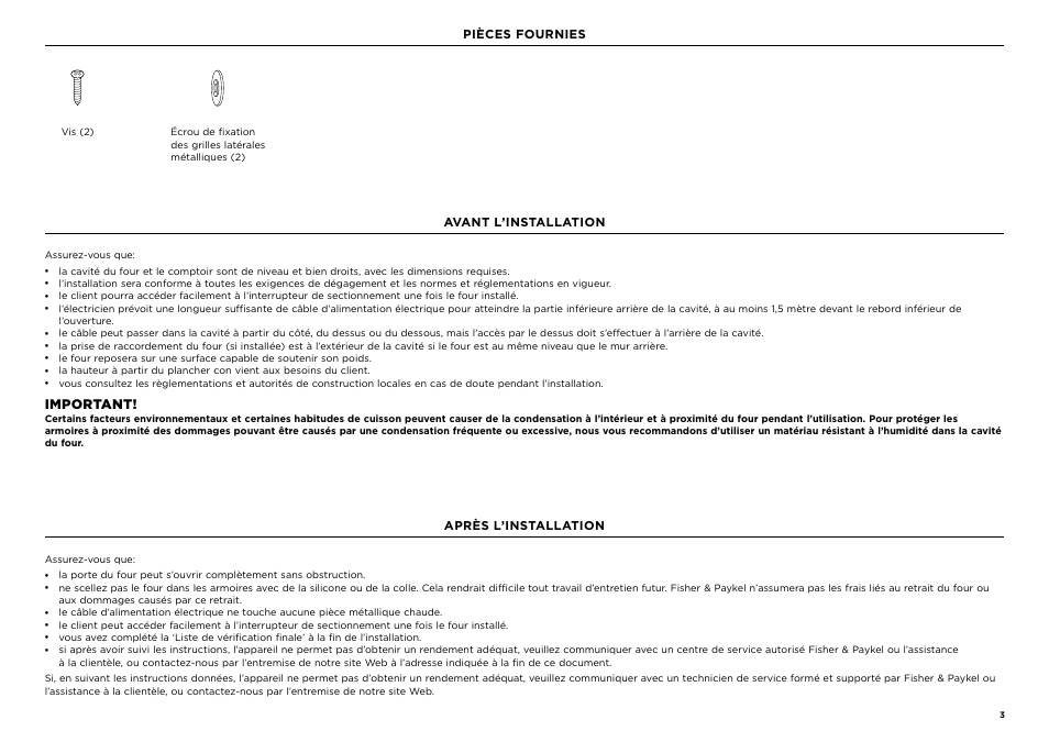 Important | Fisher & Paykel Series 9 Minimal Series 24 Inch Single Smart Electric Wall Oven Installation Guide User Manual | Page 13 / 20
