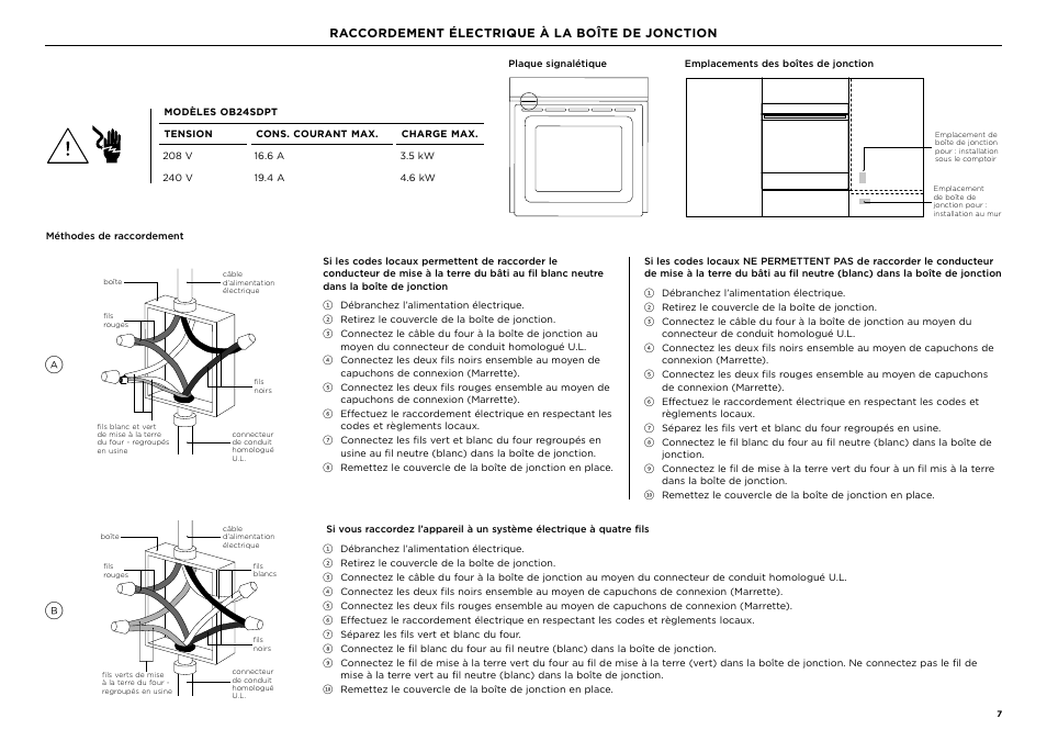 Raccordement électrique à la boîte de jonction | Fisher & Paykel Series 9 Minimal Series 24 Inch Single Smart Electric Wall Oven Installation Guide User Manual | Page 17 / 20