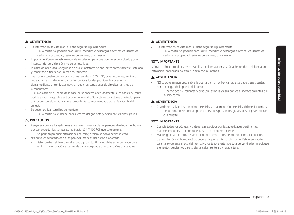 Samsung BESPOKE 30 Inch Smart Combination Electric Wall Oven Installation Guide User Manual | Page 19 / 48