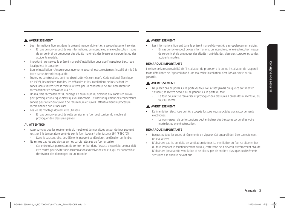 Samsung BESPOKE 30 Inch Smart Combination Electric Wall Oven Installation Guide User Manual | Page 35 / 48