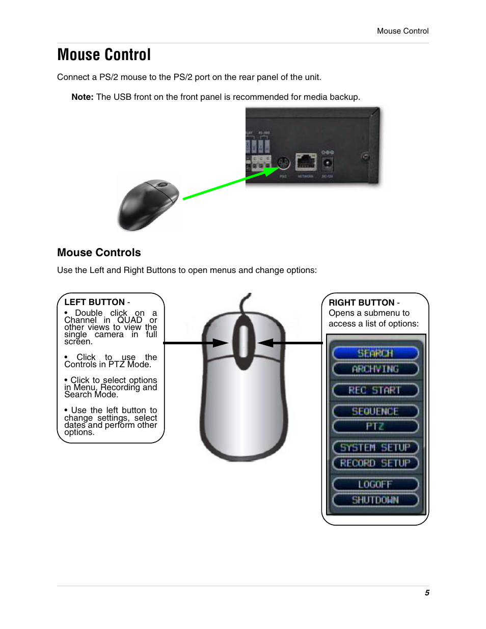 Mouse control | Digimerge DHU104 User Manual | Page 13 / 88