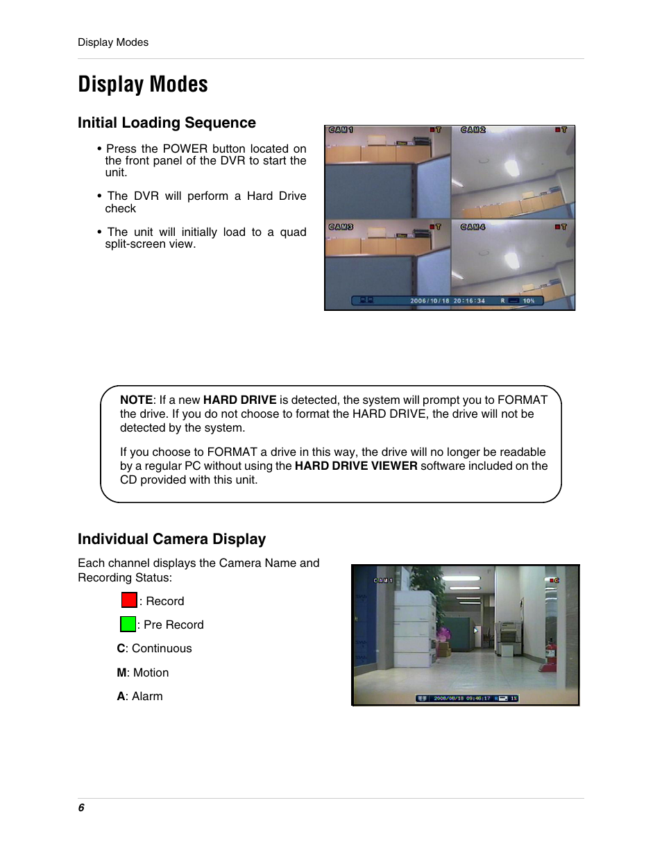 Display modes, Initial loading sequence individual camera display | Digimerge DHU104 User Manual | Page 14 / 88