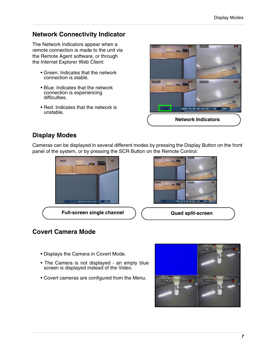 Network connectivity indicator display modes, Network connectivity indicator, Display modes | Covert camera mode | Digimerge DHU104 User Manual | Page 15 / 88