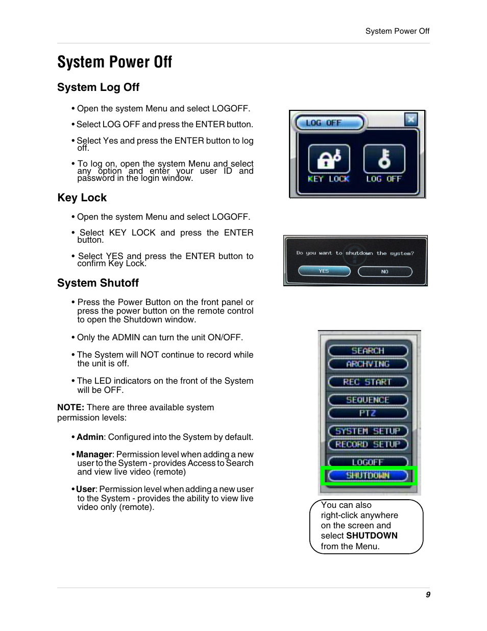 System power off, Key lock system shutoff | Digimerge DHU104 User Manual | Page 17 / 88