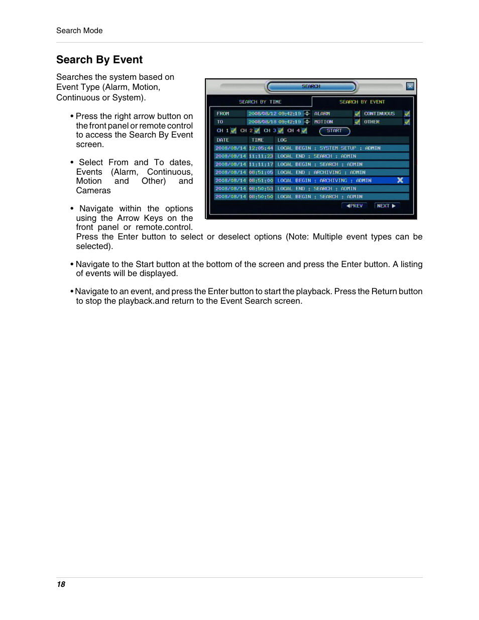 Search by event | Digimerge DHU104 User Manual | Page 26 / 88