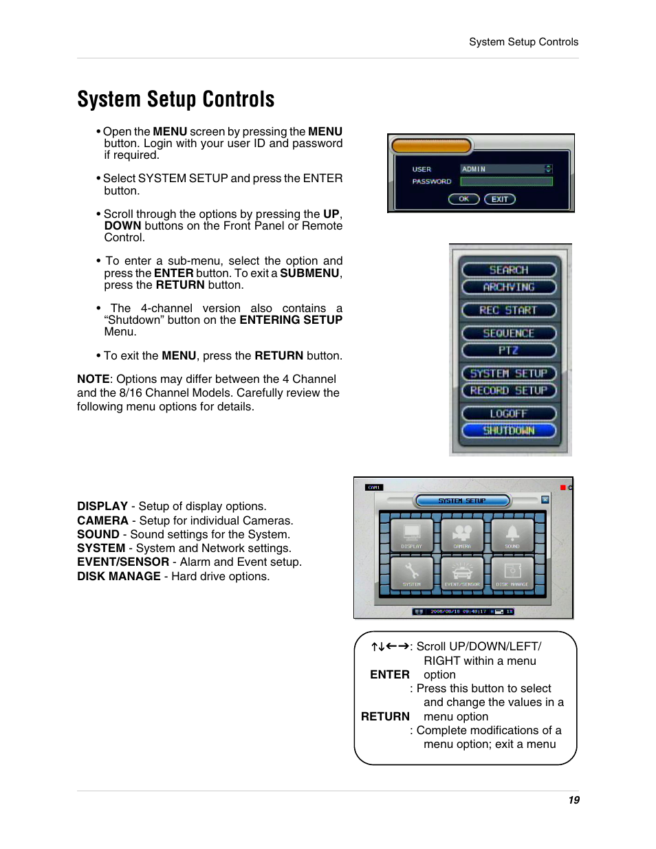 System setup controls | Digimerge DHU104 User Manual | Page 27 / 88