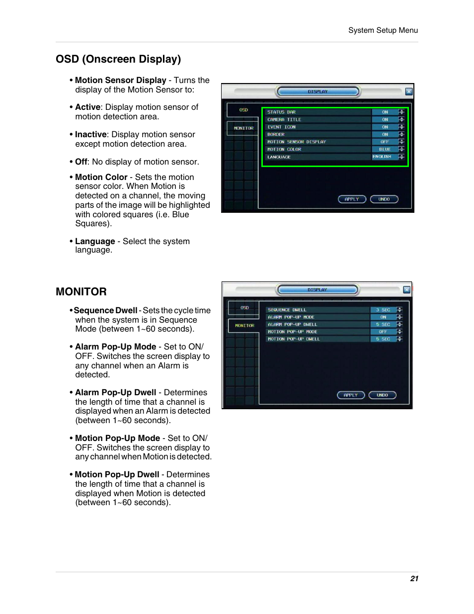 Monitor, Osd (onscreen display) | Digimerge DHU104 User Manual | Page 29 / 88