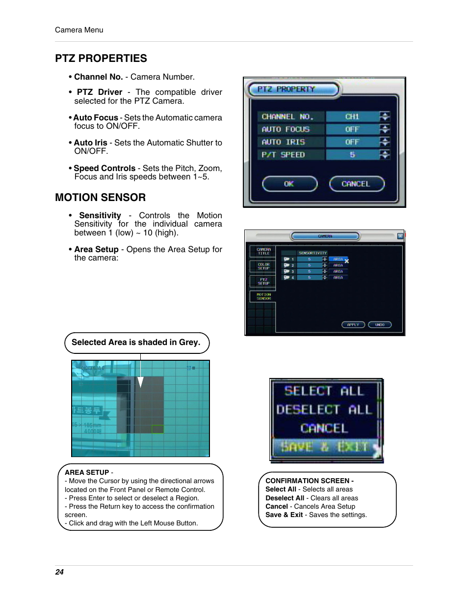 Ptz properties motion sensor, Ptz properties, Motion sensor | Digimerge DHU104 User Manual | Page 32 / 88