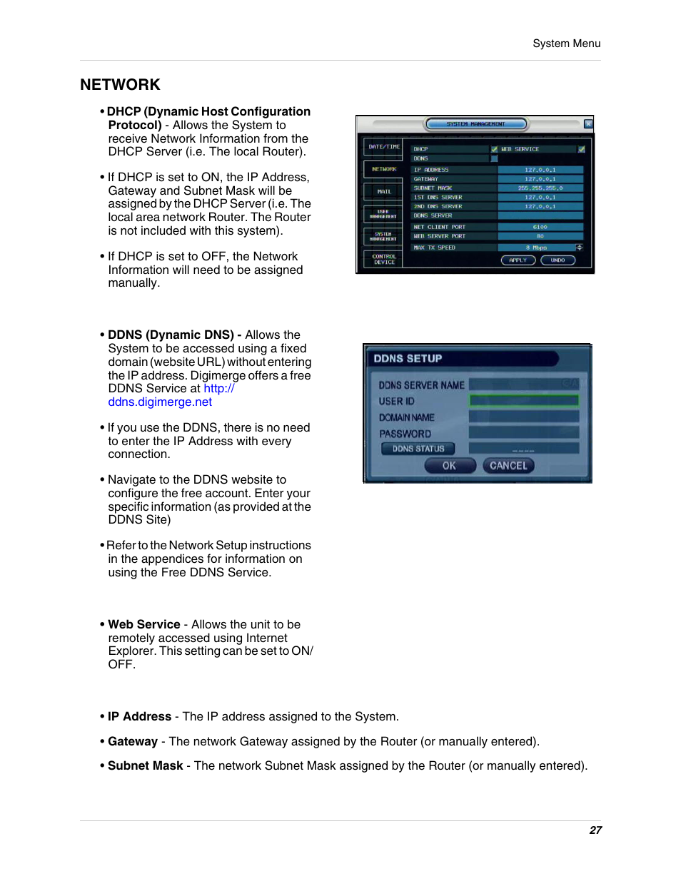 Network | Digimerge DHU104 User Manual | Page 35 / 88
