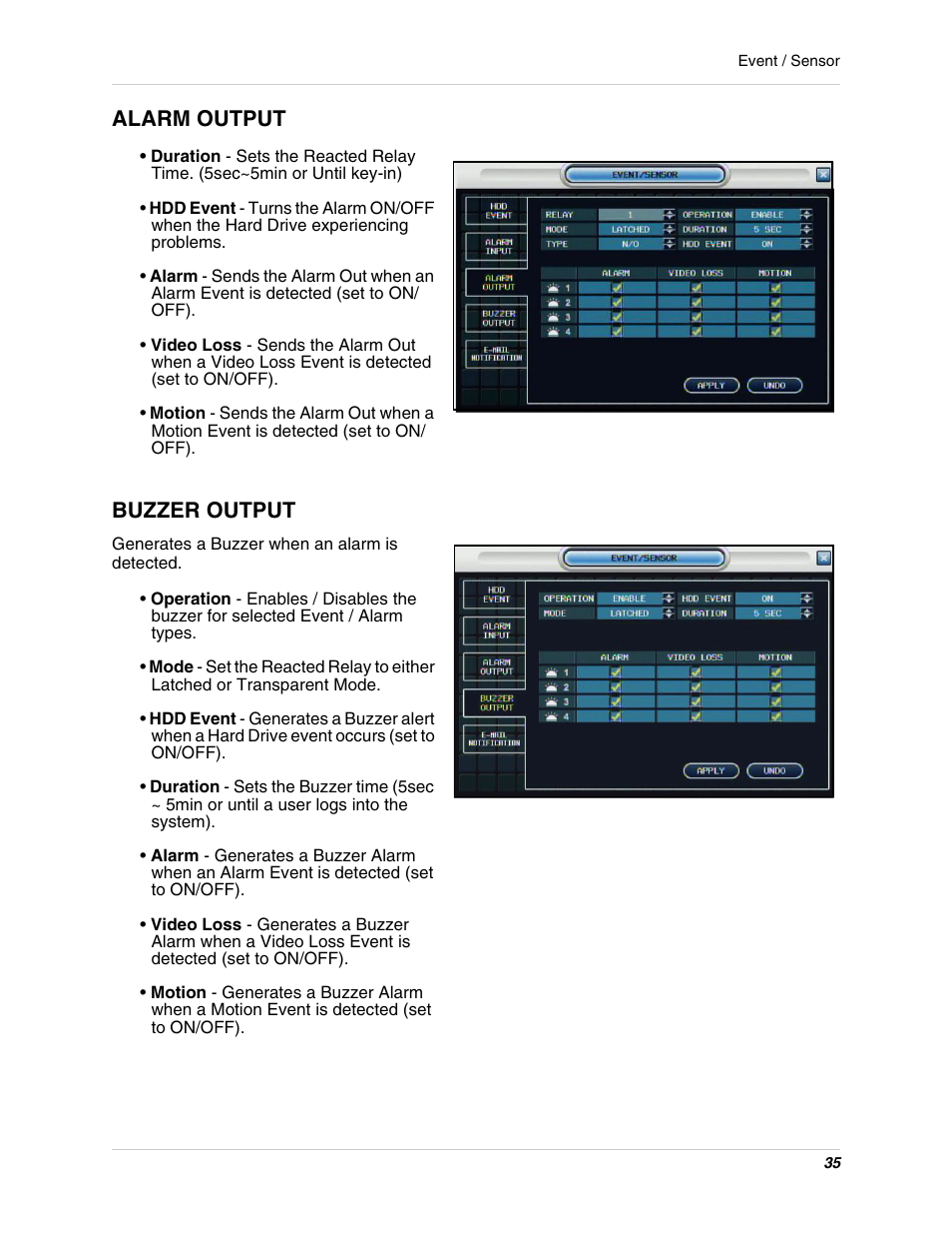 Buzzer output, Alarm output | Digimerge DHU104 User Manual | Page 43 / 88