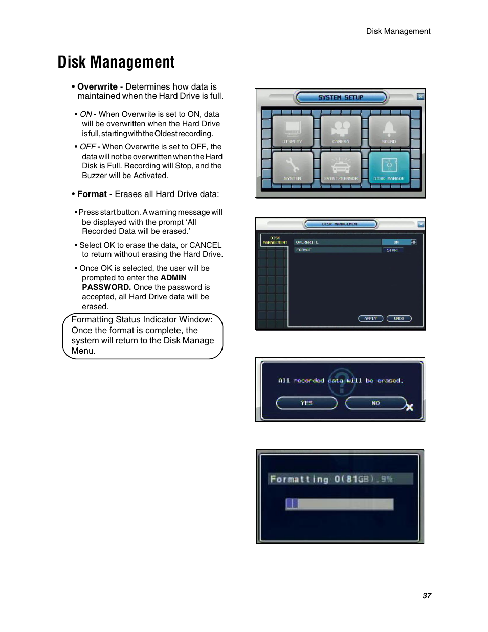 Disk management | Digimerge DHU104 User Manual | Page 45 / 88