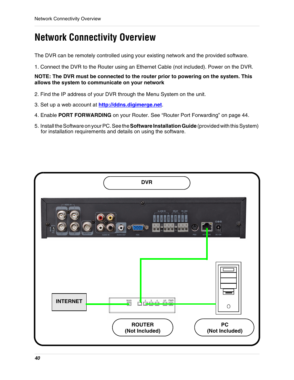 Set up a web account at http://ddns.digimerge.net, Network connectivity overview | Digimerge DHU104 User Manual | Page 48 / 88