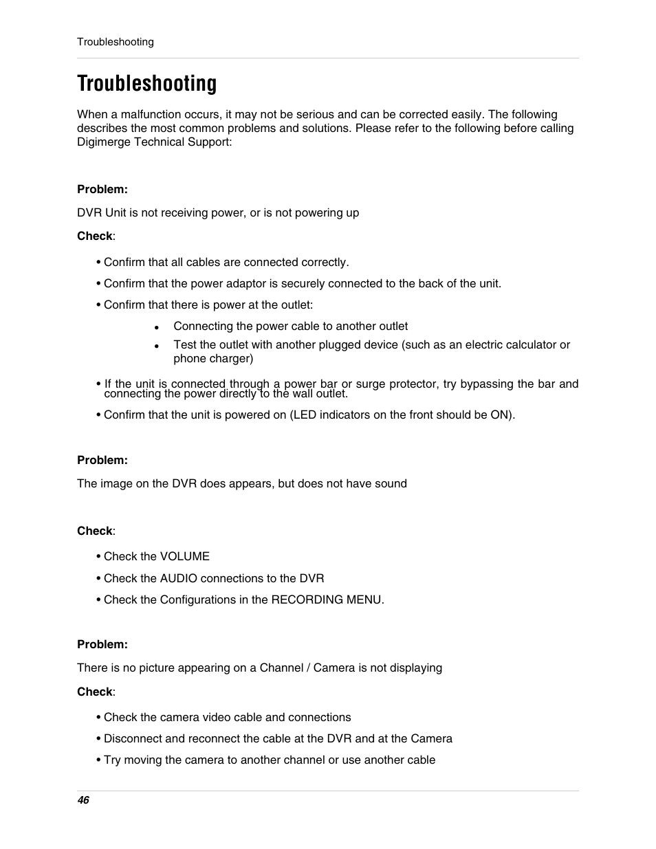 Troubleshooting | Digimerge DHU104 User Manual | Page 54 / 88