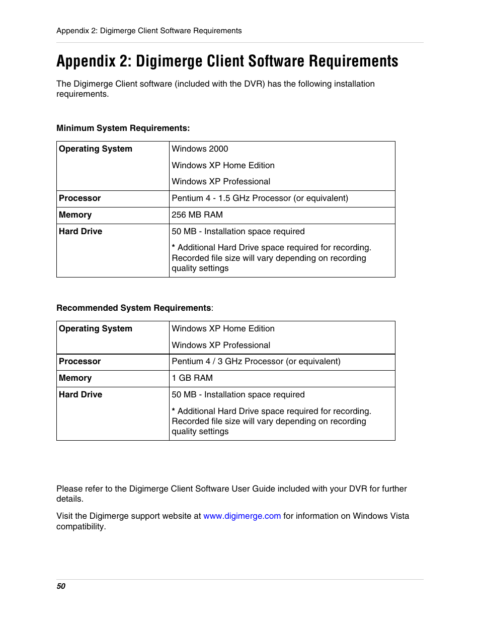 Appendix 2: digimerge client software requirements | Digimerge DHU104 User Manual | Page 58 / 88