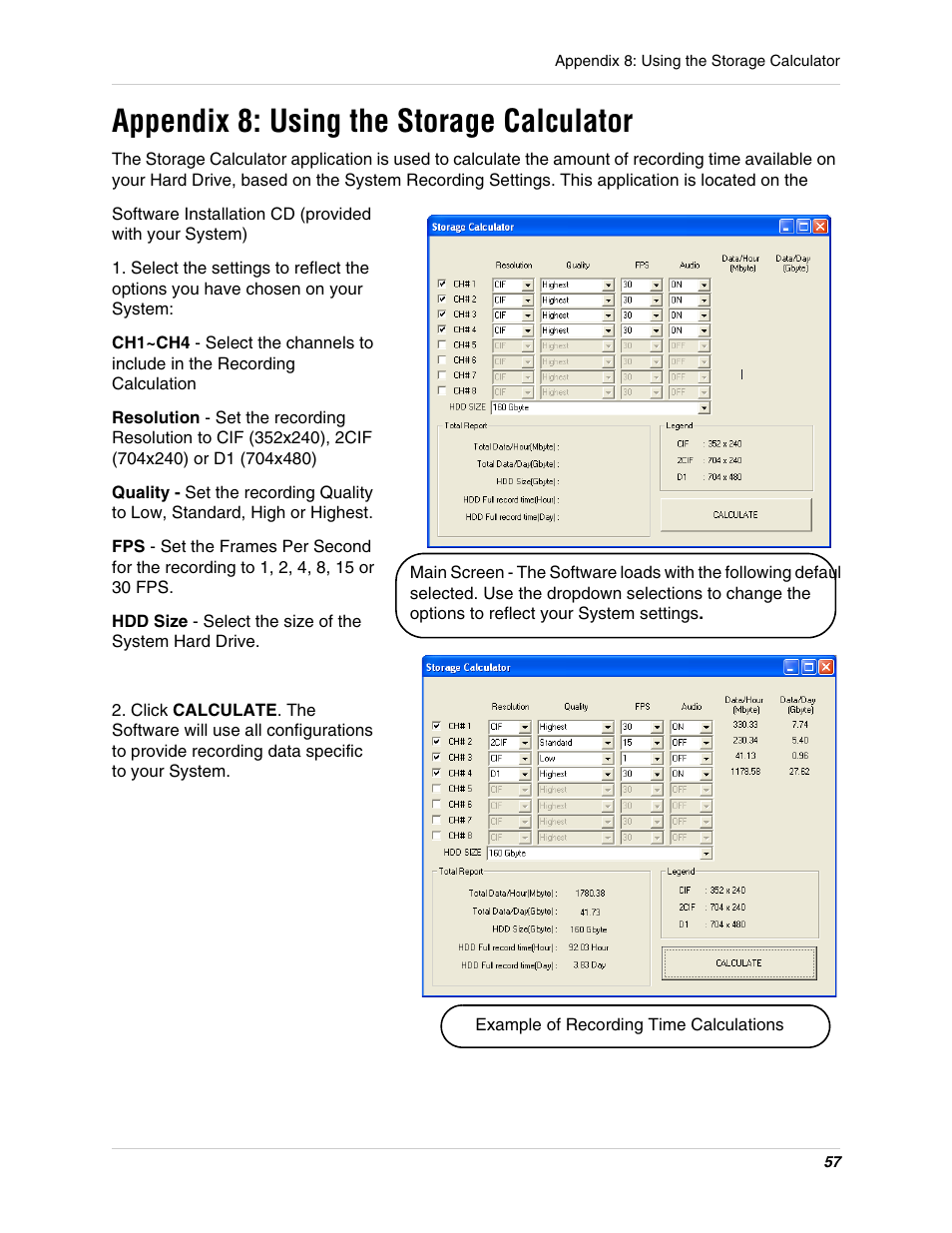 Appendix 8: using the storage calculator | Digimerge DHU104 User Manual | Page 65 / 88
