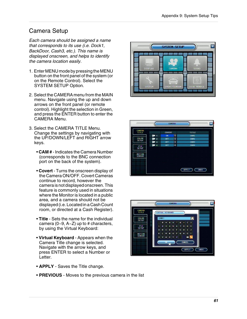Camera setup | Digimerge DHU104 User Manual | Page 69 / 88
