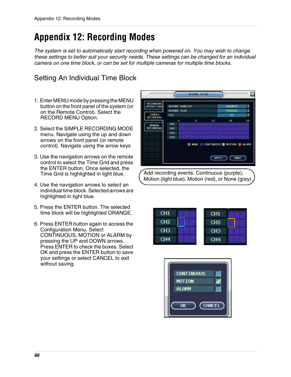 Appendix 12: recording modes, Setting an individual time block | Digimerge DHU104 User Manual | Page 74 / 88