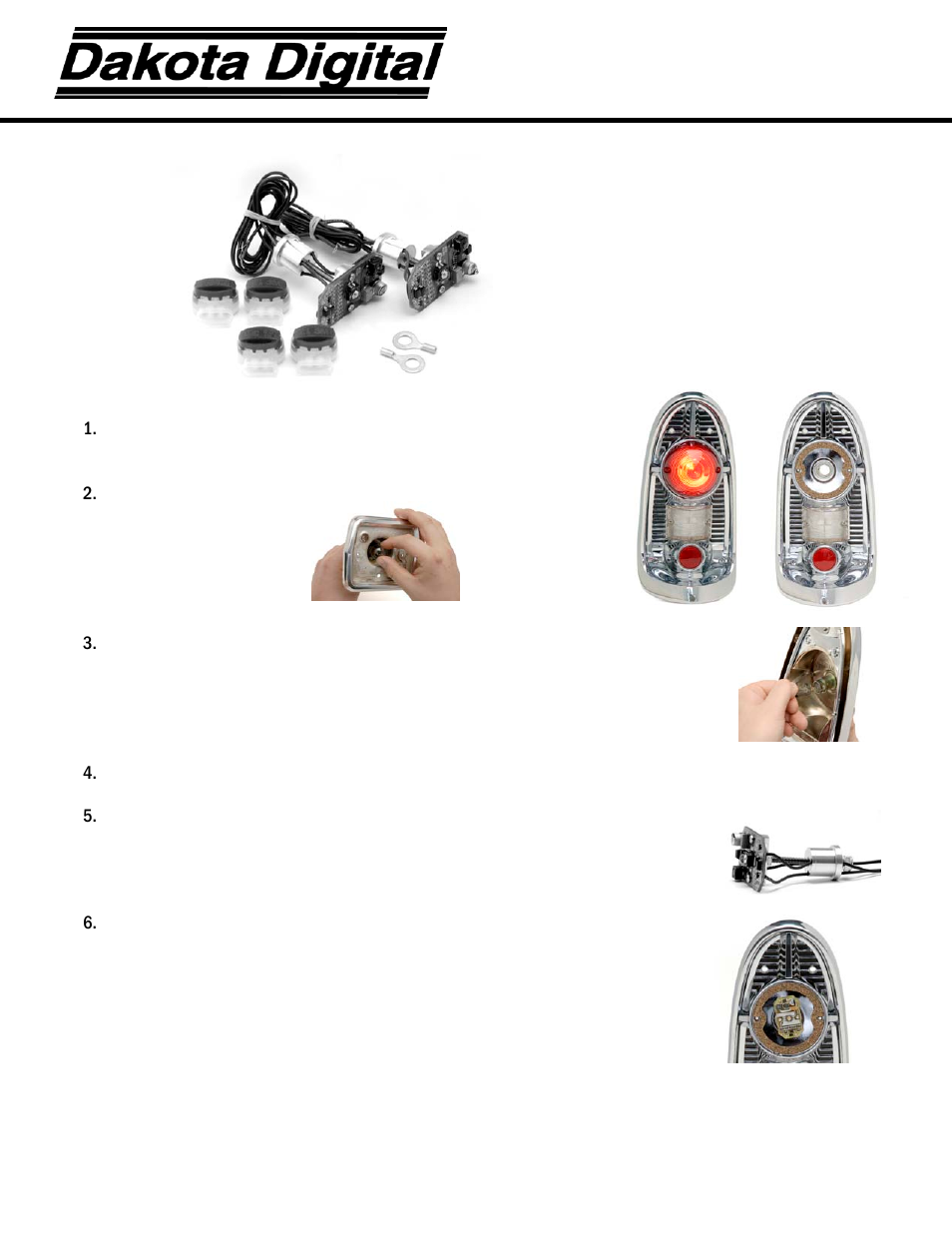 Dakota Digital LED Tail Lights for 1956 Chevy Car LAT-NR200 User Manual | 3 pages