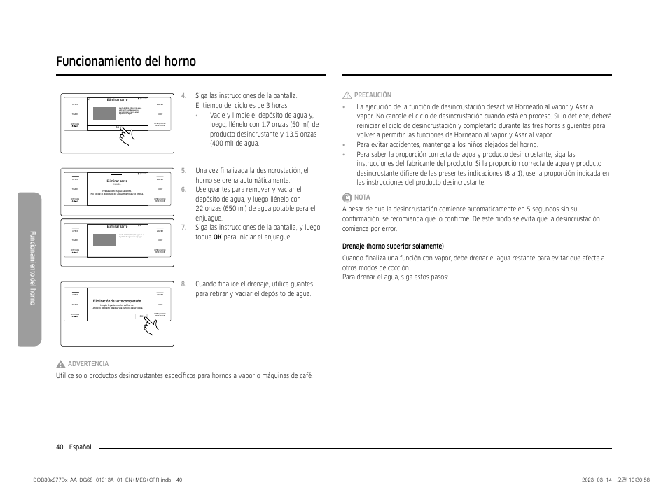 Funcionamiento del horno, 40 español funcionamient o del horno | Dacor Transitional 30 Inch Double Electric Smart Wall Oven User Manual User Manual | Page 102 / 188