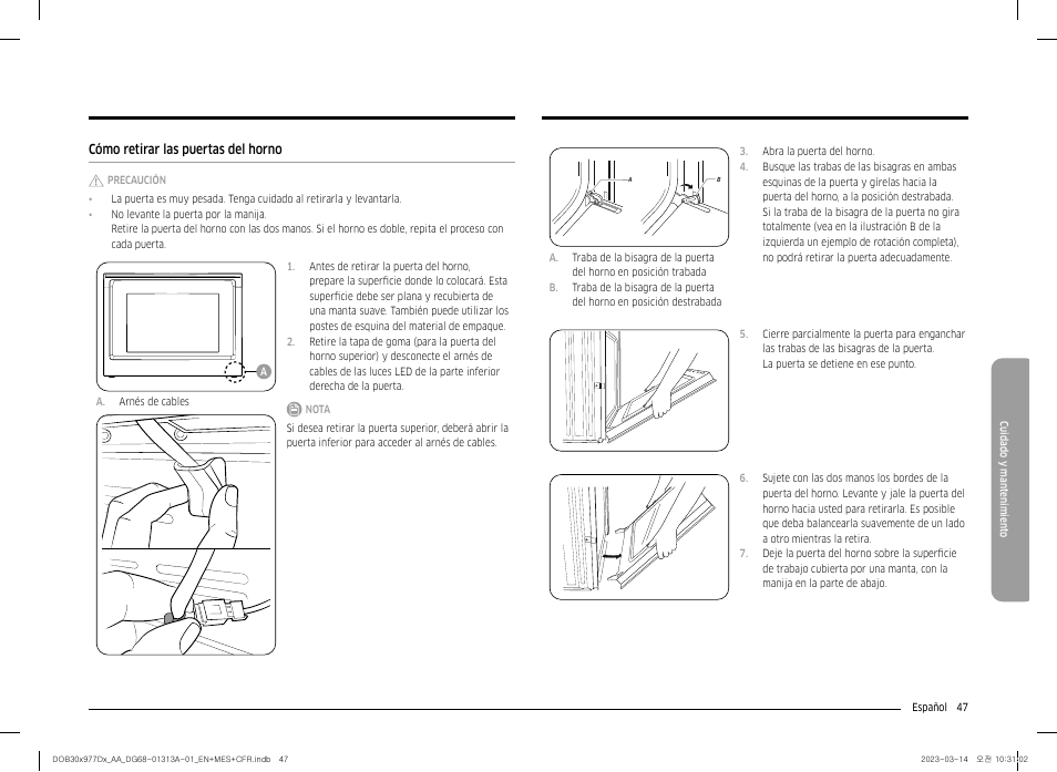 Cómo retirar las puertas del horno | Dacor Transitional 30 Inch Double Electric Smart Wall Oven User Manual User Manual | Page 109 / 188