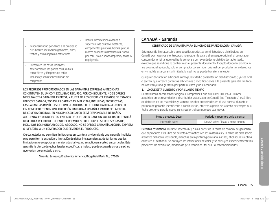 Canadá – garantía | Dacor Transitional 30 Inch Double Electric Smart Wall Oven User Manual User Manual | Page 117 / 188