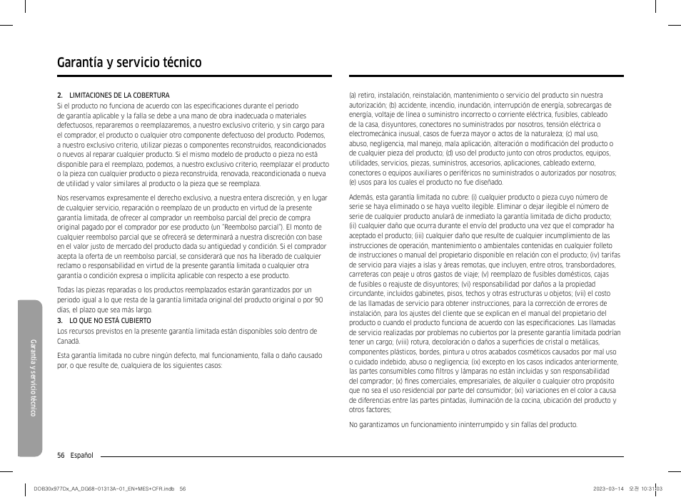 Garantía y servicio técnico | Dacor Transitional 30 Inch Double Electric Smart Wall Oven User Manual User Manual | Page 118 / 188