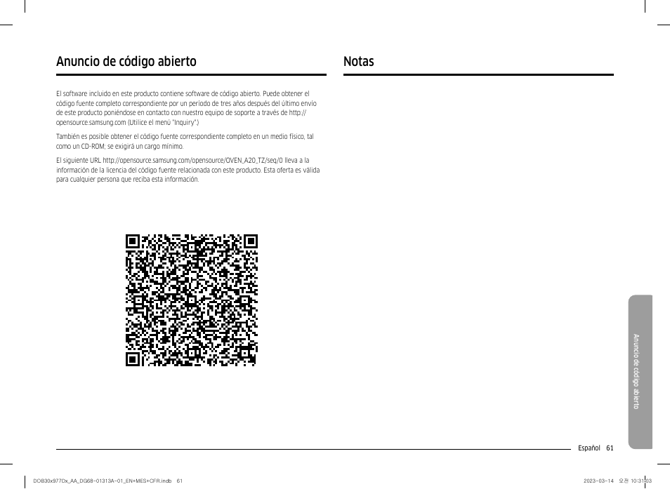 Anuncio de código abierto, Notas anuncio de código abierto | Dacor Transitional 30 Inch Double Electric Smart Wall Oven User Manual User Manual | Page 123 / 188