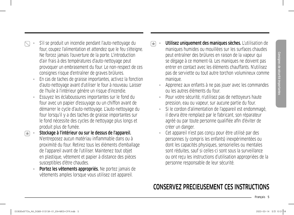 Conservez précieusement ces instructions | Dacor Transitional 30 Inch Double Electric Smart Wall Oven User Manual User Manual | Page 129 / 188