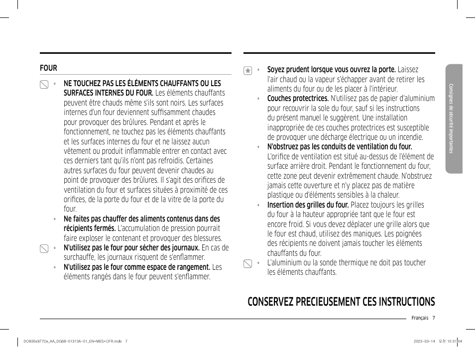 Conservez précieusement ces instructions | Dacor Transitional 30 Inch Double Electric Smart Wall Oven User Manual User Manual | Page 131 / 188