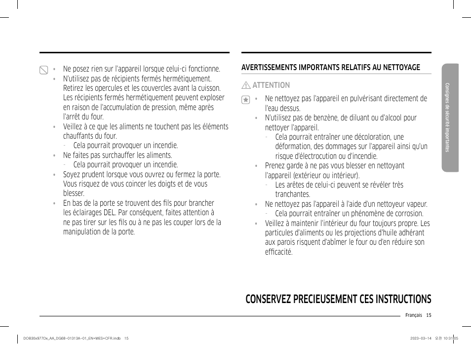 Conservez précieusement ces instructions | Dacor Transitional 30 Inch Double Electric Smart Wall Oven User Manual User Manual | Page 139 / 188