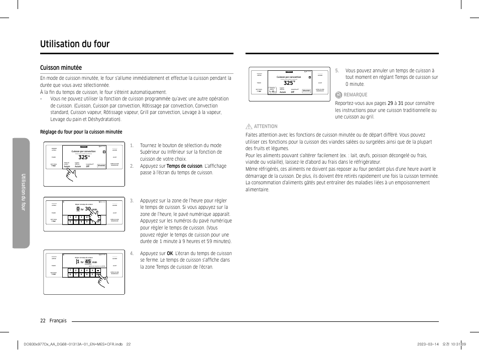 Cuisson minutée, Utilisation du four, 22 français utilisation du f our | Dacor Transitional 30 Inch Double Electric Smart Wall Oven User Manual User Manual | Page 146 / 188