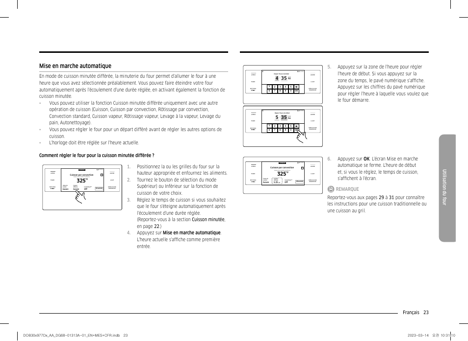 Mise en marche automatique, Français 23 utilisation du f our | Dacor Transitional 30 Inch Double Electric Smart Wall Oven User Manual User Manual | Page 147 / 188